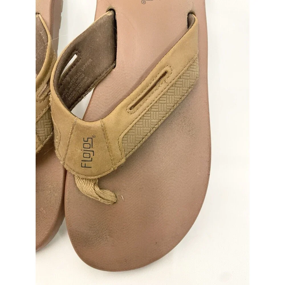 Men's Flojos Flip Flops Size 9 Brown Memory Foam Thongs Sandals Summer Shoes